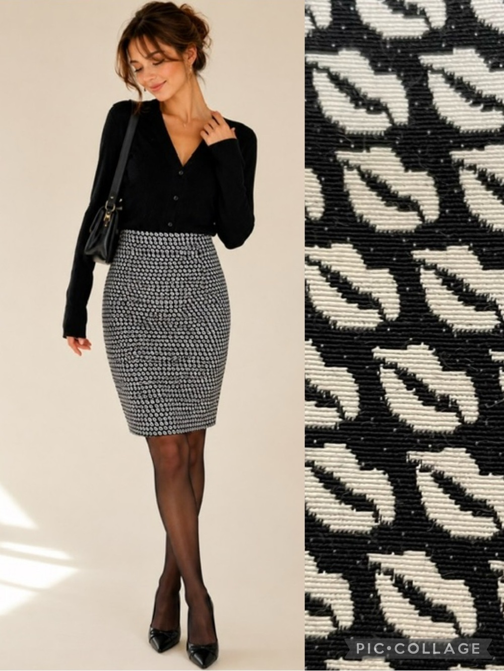 Tristan Lip Print Pencil Skirt Size 8 Black White Stretch Made in Canada Novelty